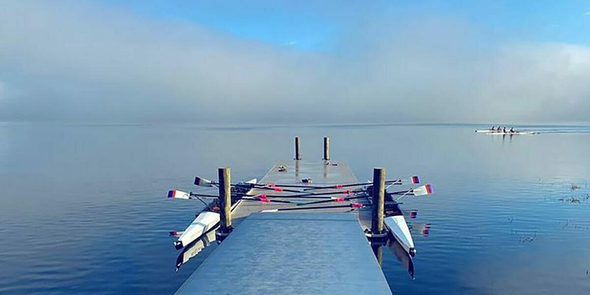 floating rowing dock at a rowing program